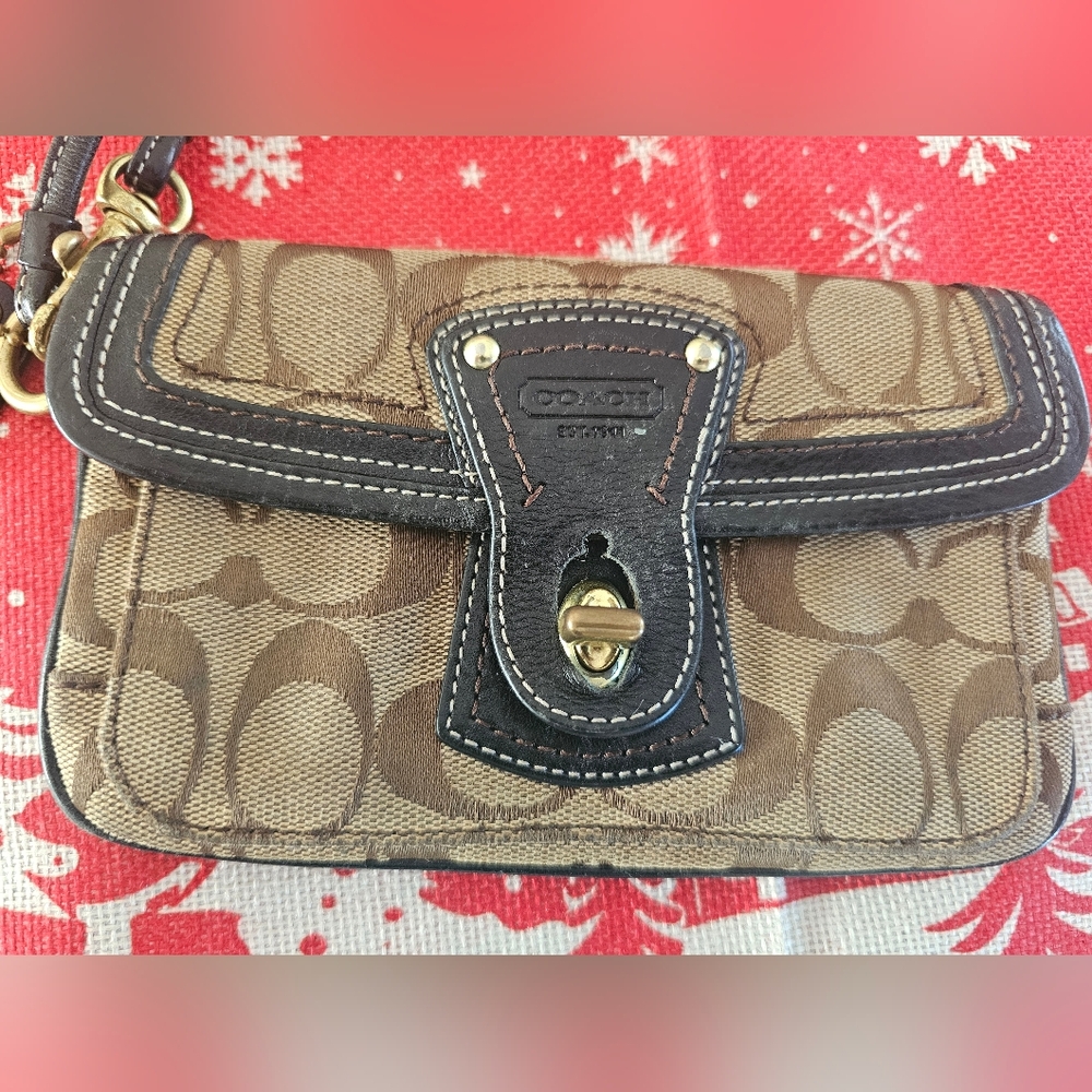 Coach Brown and Black Monogram Clutch